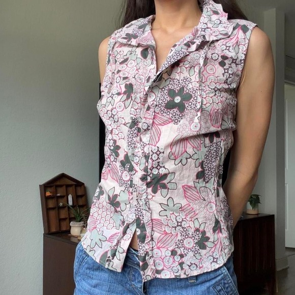 MaxMara Tops - Floral Tie-Back Blouse by MaxMara Size Large 100% Cotton